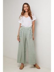 Lin Passion Lniane spodnie w kolorze zielonym rozmiar: 34/36. Zielone spodnie materiałowe Lin Passion, bez wzorów, z koronki, klasyczne, z standardowym stanem. Za 143.99 zł.