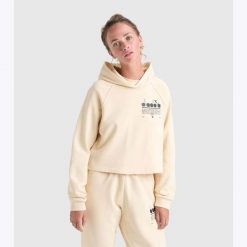 Bluza damska DIADORA L. HOODIE CROP MANIFESTO. Brązowe bluzy Diadora, l, bez wzorów, z bawełny, bez ramiączek, z kapturem. Za 109.99 zł.