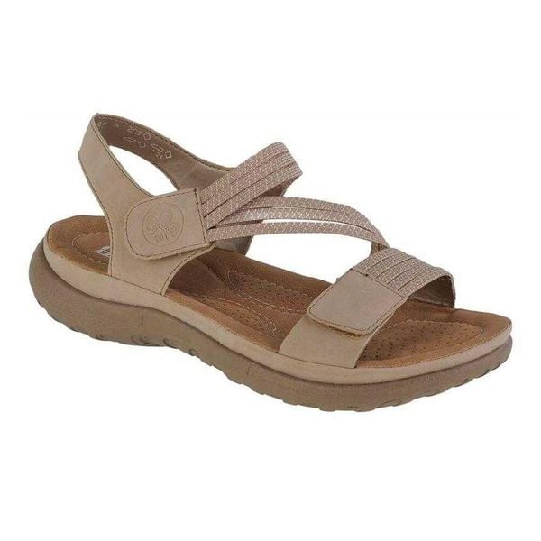 Sandały Damskie Skóra Syntetyczna. Brązowe sandały Rieker, bez wzorów, z gumy, z otwartym noskiem, bez obcasa, na obcasie, bez zapięcia. Za 489.99 zł.