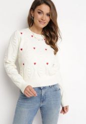Beżowy Sweter o Klasycznym Fasonie z Ozdobnym Haftem Aggela. Brązowe swetry Born2be, m, bez wzorów, klasyczne, bez ramiączek. W wyprzedaży za 84.99 zł.