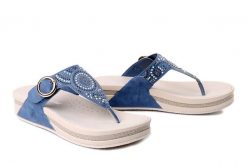 RIEKER V1465-14 blue, klapki japonki damskie. Niebieskie japonki Rieker, bez wzorów, bez obcasa, bez zapięcia. Za 349.90 zł.