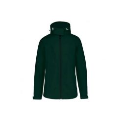 Kurtka damska z kapturem Kariban Softshell. Zielone kurtki przejściowe sportowe KARIBAN, bez wzorów, z softshellu, z kapturem. Za 307.00 zł.