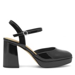 Sandały JENNY. Czarne sandały Jenny, bez wzorów, bez obcasa, na słupku, bez zapięcia. Za 139.99 zł.