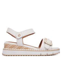 Sandały Tamaris. Białe sandały Tamaris, bez wzorów, bez obcasa, na koturnie, bez zapięcia. Za 369.99 zł.