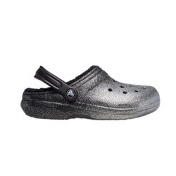 Klapki sandały Crocs Classic Glitter Lined Clog Srebrne 205842-067. Czarne klapki Crocs, bez wzorów, bez obcasa, bez zapięcia. Za 189.00 zł.