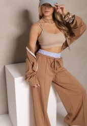 Brązowy Komplet Dresowy z Wiskozą Bluza i Spodnie o Szerokim Kroju Melriva. Brązowe bluzy Renee, bez wzorów, z dresówki, bez ramiączek, z kapturem. W wyprzedaży za 167.99 zł.