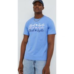 Converse t-shirt bawełniany z nadrukiem. Niebieskie t-shirty Converse, l, bez wzorów, z bawełny, bez kołnierzyka, bez ramiączek. W wyprzedaży za 93.99 zł.