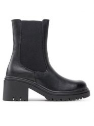 DeeZee Botki ZAL6108-1 Czarny. Czarne botki DeeZee, bez wzorów, ze skóry, bez obcasa, na słupku, bez zapięcia. Za 229.99 zł.