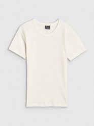 4F T-shirt slim z prążkowanej dzianiny damski - biały XXL. Białe t-shirty 4f, xs, bez wzorów, z bawełny, klasyczne, bez kołnierzyka, bez ramiączek. W wyprzedaży za 39.99 zł.