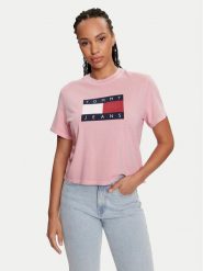 Tommy Jeans T-Shirt Flag DW0DW18629 Różowy Boxy Fit. Czerwone t-shirty Tommy Jeans, l, bez wzorów, z bawełny, bez kołnierzyka, bez ramiączek. Za 69.99 zł.