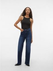 Vero Moda Dżinsy - Wide Leg fit - w kolorze granatowym rozmiar: W27/L30. Niebieskie jeansy Vero Moda, l, z aplikacjami, ze skóry, z podwyższonym stanem. Za 144.95 zł.