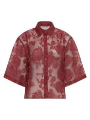 MOSS COPENHAGEN Bluzka "Lettiche" w kolorze bordowym rozmiar: S/M. Czerwone bluzki Moss Copenhagen, m, bez wzorów, z koronki, bez kołnierzyka, bez ramiączek. Za 170.07 zł.