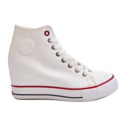 Trampki Damskie Na Koturnie Cross Jeans NN2R4004 Białe. Białe trampki bez wzorów, z jeansu, bez zapięcia. Za 212.52 zł.