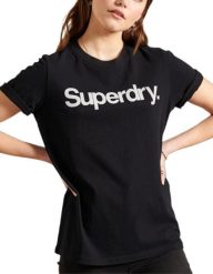 Koszulka sportowa damska Superdry Logo. Czarne t-shirty sportowe Superdry, l, bez wzorów, z materiału, bez ramiączek. Za 123.30 zł.
