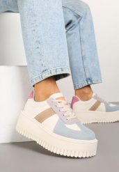 Beżowo-Niebieskie Sneakersy Typu Tenisówki na Żłobionej Platformie Lorreia. Brązowe trampki Renee, bez wzorów, z jeansu, eleganckie, bez zapięcia. W wyprzedaży za 83.99 zł.