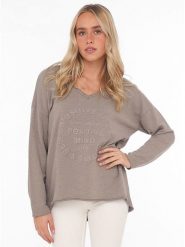 Zwillingsherz Sweter "Positive Mind" w kolorze szarobrązowym rozmiar: L/XL. Brązowe swetry Zwillingsherz, l, bez wzorów, z bawełny, bez ramiączek. Za 126.99 zł.