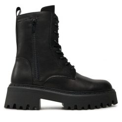 Trapery Big Star Shoes. Czarne traperki BIG STAR SHOES, bez wzorów, retro, bez obcasa, bez zapięcia. Za 419.99 zł.