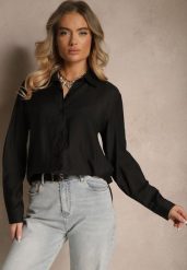 Czarna Klasyczna Koszula z Wiskozy Vilnelis. Czarne koszule Renee, l, bez wzorów, z jeansu, eleganckie, bez kołnierzyka, bez ramiączek. W wyprzedaży za 43.99 zł.