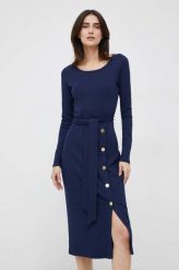 Lauren Ralph Lauren sukienka kolor granatowy midi dopasowana. Niebieskie sukienki Lauren Ralph Lauren, bez wzorów, bez kołnierzyka, bez ramiączek, maxi, dopasowane. Za 1,029.90 zł.