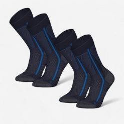 Skarpety turystyczne SH500 Mountain Mid. Niebieskie skarpetki QUECHUA, bez wzorów, z elastanu. Za 99.99 zł.