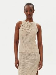 Marella Top Arak1 2513361112 Beżowy Slim Fit. Brązowe topy Marella, xl, bez wzorów, z bawełny, bez kołnierzyka, bez ramiączek. Za 899.99 zł.