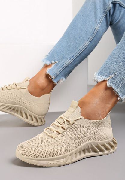 Beżowe Buty Sportowe Eudiopis. Brązowe buty sportowe lifestyle Renee, z aplikacjami, klasyczne, z okrągłym noskiem, bez zapięcia. Za 49.99 zł.