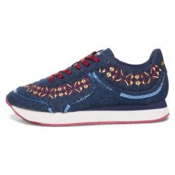 Desigual tenisówki damskie Galaxy Exotic Denim 36 ciemnoniebieskie. Niebieskie trampki Desigual, bez wzorów, z denimu, bez zapięcia. W wyprzedaży za 216.00 zł.