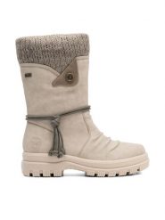 Rieker Kozaki X8283-60 Beżowy. Brązowe kozaki Rieker, bez wzorów, z materiału, bez obcasa, na płaskiej podeszwie, bez zapięcia. Za 363.99 zł.