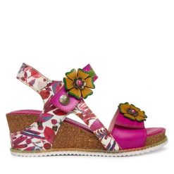 Sandały Laura Vita. Czerwone sandały LAURA VITA, bez wzorów, bez obcasa, na koturnie, bez zapięcia. Za 459.99 zł.