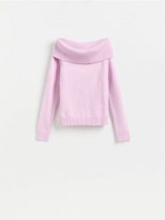 Sweter z wykładanym golfem - różowy. Czerwone swetry Reserved, l, bez wzorów, z dzianiny, bez ramiączek. Za 119.99 zł.
