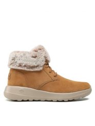 Skechers Botki Plush Dreams 144042/CSNT Brązowy. Brązowe botki Skechers, bez wzorów, ze skóry, bez obcasa, na płaskiej podeszwie, bez zapięcia. Za 219.99 zł.