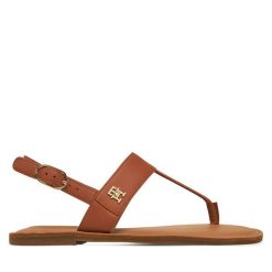 Sandały Tommy Hilfiger. Brązowe sandały Tommy Hilfiger, bez wzorów, bez obcasa, na płaskiej podeszwie, bez zapięcia. Za 439.99 zł.