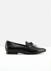 Loafersy z kokardką. Czarne baleriny bonprix, bez wzorów, bez obcasa, bez zapięcia. Za 54.99 zł.