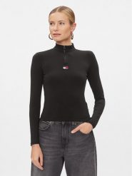 Tommy Jeans Bluzka Xs Badge DW0DW16496 Czarny Slim Fit. Czarne bluzki Tommy Jeans, xl, bez wzorów, z bawełny, bez kołnierzyka, bez ramiączek. Za 159.99 zł.