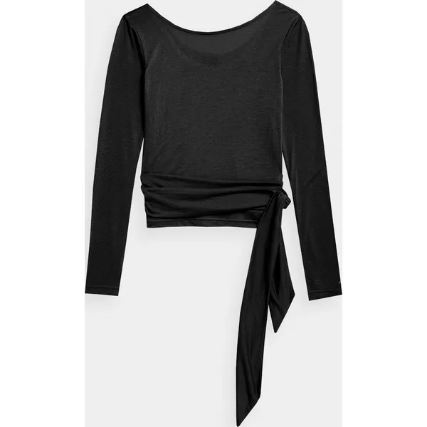 Longsleeve crop-top do jogi z dodatkiem modalu damski. Topy 4f, xxl, bez wzorów, z dzianiny, bez kołnierzyka, bez ramiączek. W wyprzedaży za 69.99 zł.