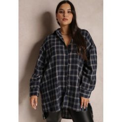 Granatowa Koszula w Kratę Thelnamo. Niebieskie koszule Renee, l, bez wzorów, z jeansu, bez kołnierzyka, plus size, bez ramiączek. W wyprzedaży za 69.99 zł.