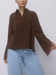 Koszula z modalem - brązowy. Brązowe koszule Reserved, l, bez wzorów, z tkaniny, bez kołnierzyka, bez ramiączek. Za 109.99 zł.