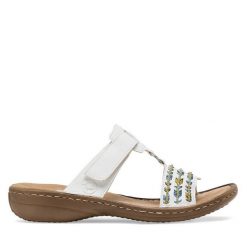 Klapki Rieker. Białe klapki Rieker, bez wzorów, bez obcasa, bez zapięcia. Za 279.99 zł.