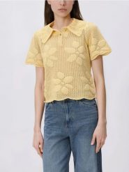 Ażurowy sweter - jasnożółty. Żółte swetry Reserved, l, w ażurowe wzory, z bawełny, bez ramiączek. Za 119.99 zł.
