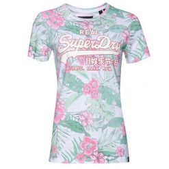 Koszulka turystyczna damska Superdry Vintage Logo Tropical t-shirt. Białe t-shirty sportowe Superdry, bez wzorów, z bawełny, bez ramiączek. W wyprzedaży za 80.00 zł.