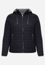 Granatowa Dwustronna Kurtka Pikowana z Kapturem Zidila. Niebieskie kurtki Born2be, l, bez wzorów, z jeansu, sportowe, z kapturem. Za 89.99 zł.