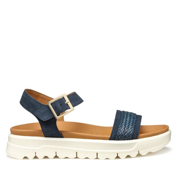 Sandały Geox. Niebieskie sandały Geox, bez wzorów, bez obcasa, na płaskiej podeszwie, bez zapięcia. Za 319.99 zł.