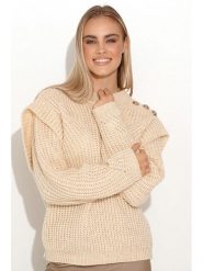 Makadamia Sweter w kolorze beżowym rozmiar: onesize. Brązowe swetry Makadamia, bez wzorów, z wełny, bez ramiączek. Za 61.60 zł.