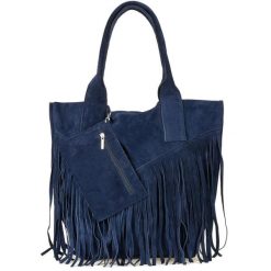 Shopperka boho skórzana VERA PELLE L83 granatowa. Szare torebki klasyczne z aplikacjami, z materiału, boho, zamszowe, bez dodatków. Za 175.99 zł.