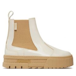 Sztyblety Puma. Białe botki Puma, bez wzorów, bez obcasa, na płaskiej podeszwie, bez zapięcia. Za 359.99 zł.