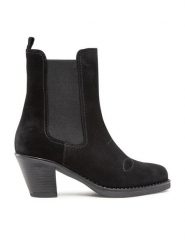 Simple Botki SL-36-02-000064 Czarny. Czarne botki Simple, bez wzorów, ze skóry, bez obcasa, na słupku, bez zapięcia. Za 249.99 zł.