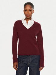 Tommy Hilfiger Sweter WW0WW43505 Bordowy Regular Fit. Czerwone swetry Tommy Hilfiger, m, bez wzorów, z wełny, bez ramiączek. Za 309.99 zł.