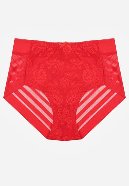 Czerwone Majtki Figi z Wysokim Stanem Zdobione Koronką i Siateczką Helieth. Czerwone figi Born2be, z aplikacjami, z koronki, z podwyższonym stanem. Za 19.99 zł.