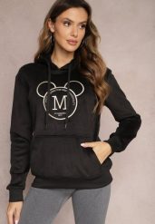 Czarna Bluza z Kapturem i Haftowanym Napisem Lahma. Czarne bluzy Renee, l, bez wzorów, z polaru, casualowe, bez ramiączek, z kapturem. W wyprzedaży za 87.99 zł.