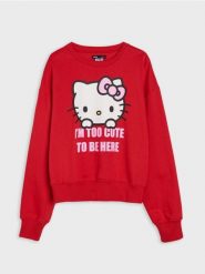 Bluza crewneck z nadrukiem Hello Kitty - czerwony. Czerwone bluzy bez kaptura Sinsay, l, bez wzorów, bez kaptura, do biegania. Za 39.99 zł.